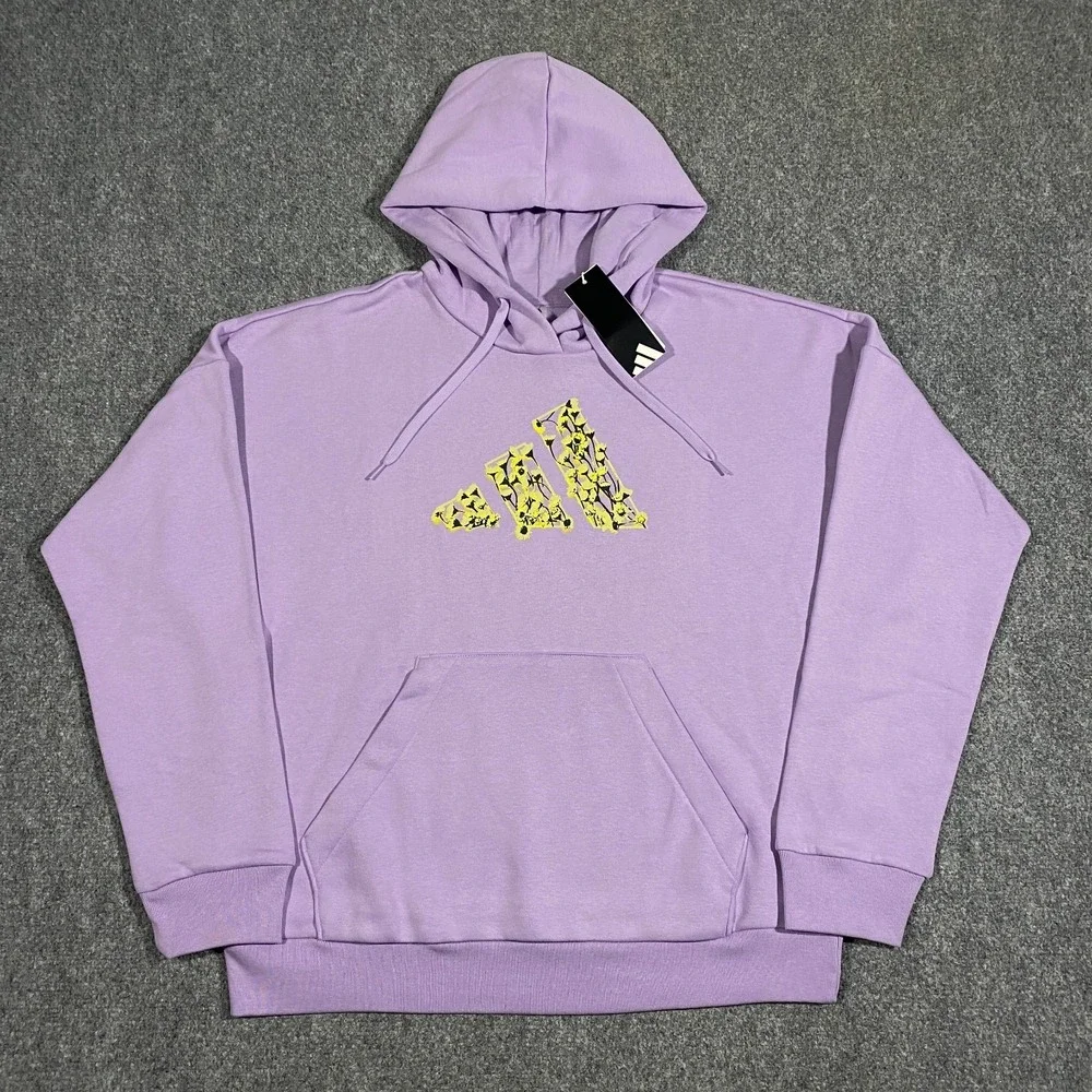Adidas Trefoil Floral Logo Hoodie Womens XXL Pastel Purple Plum Pullover Fleece